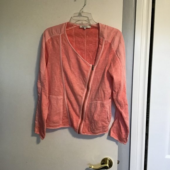 Sandwich Salmon Pink Asymmetric Zip Cotton Moto Jacket - Picture 1 of 13